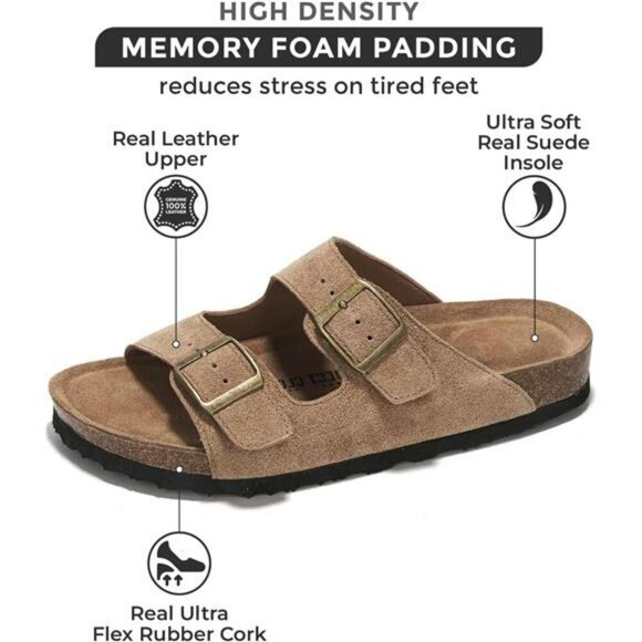 Womens Leather Flat Sandals Open Toe Slides Arch Support Summer Beach Shoes - Picture 2 of 7